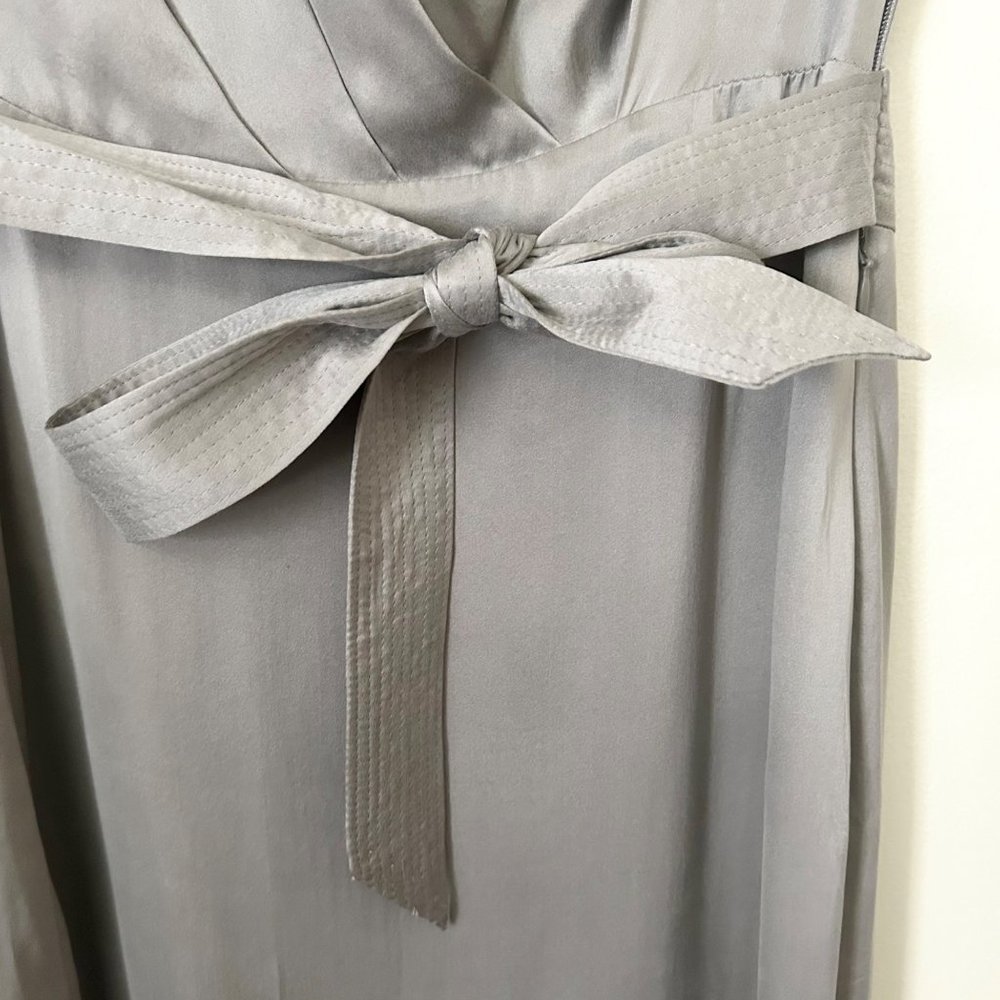 Reiss Hera Gray Tie Waist 100% Silk Maxi Dress with Side Slit - Picture 5 of 8